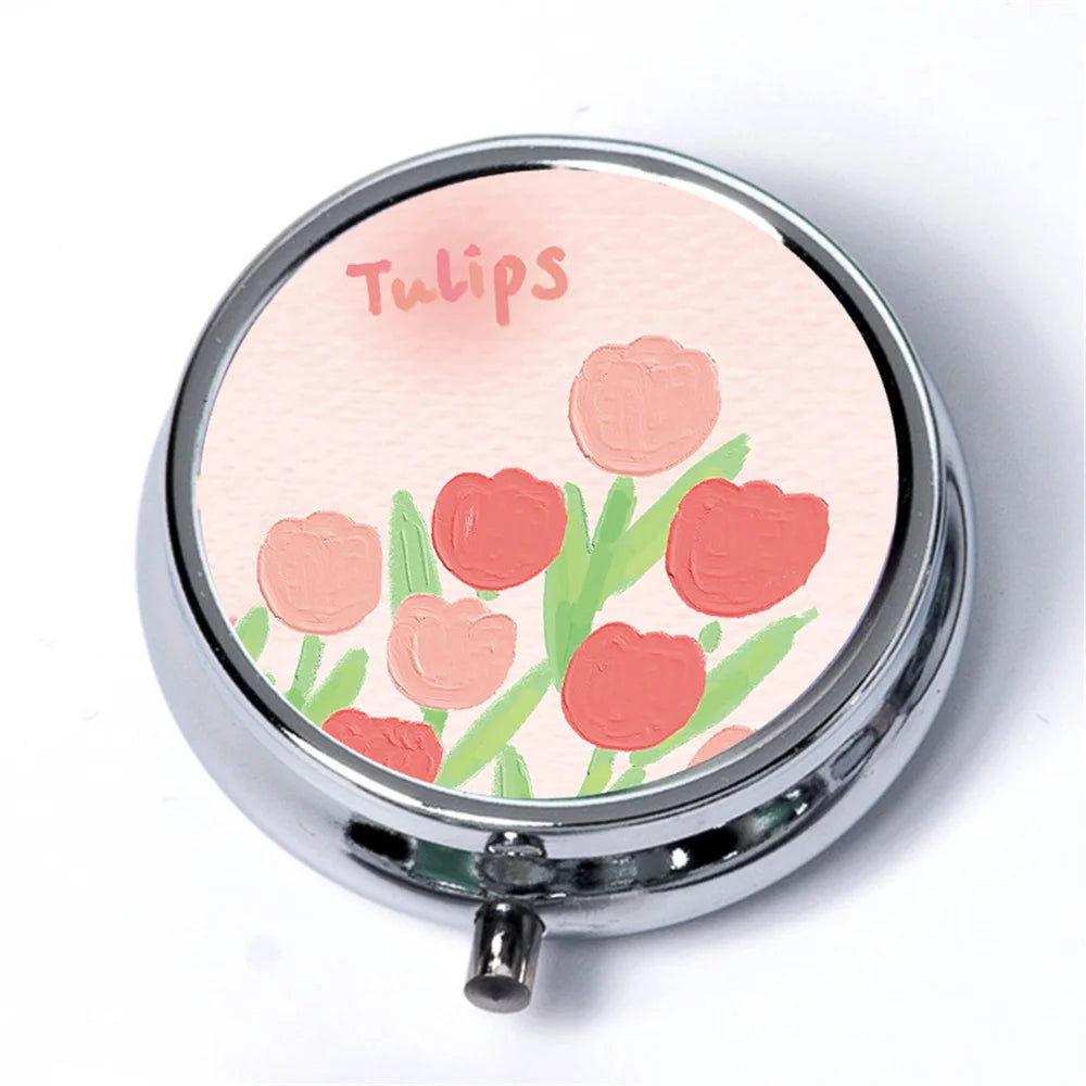 Portable 3 Cell Metal Pill Boxes Stainless Steel Round Pill Boxes Medicine Organizer Container Medicine Case Splitters Pill Box Peaceful Pleasures Health and Wellness Style 1