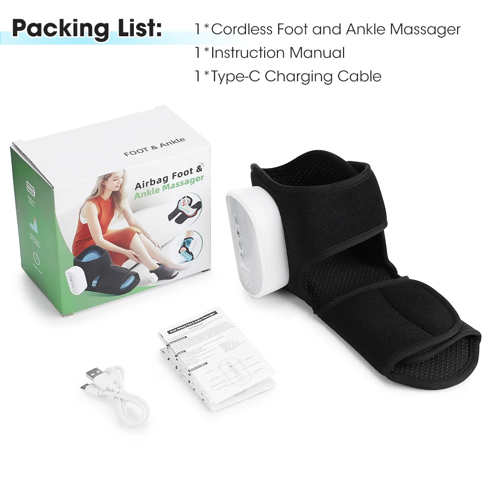 2026 New 3 Mode 4 Level Dual Airbag Foot Ankle Massager Cordless Heated Foot Massager with Air Compression for Plantar Fasciitis Peaceful Pleasures Health and Wellness black