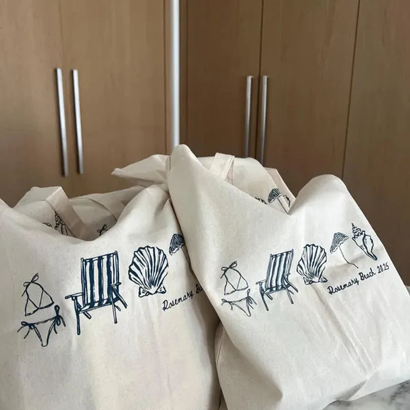 Personalized Coastal Doodle Canvas Tote Bag | Beach Wedding Gift