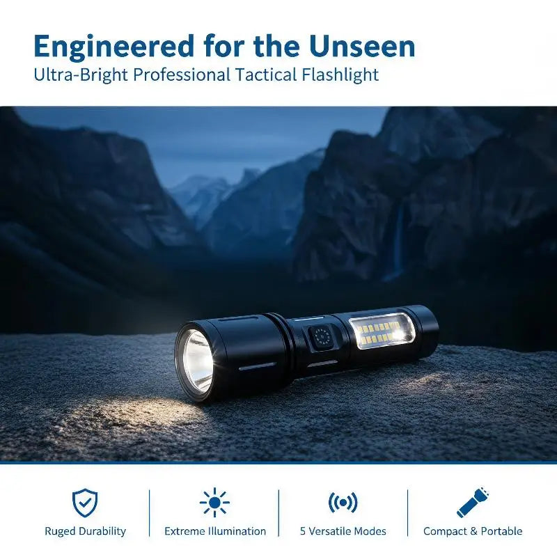 LED+COB Zoomable Flashlight – USB Rechargeable, IPX6, 600 Lm