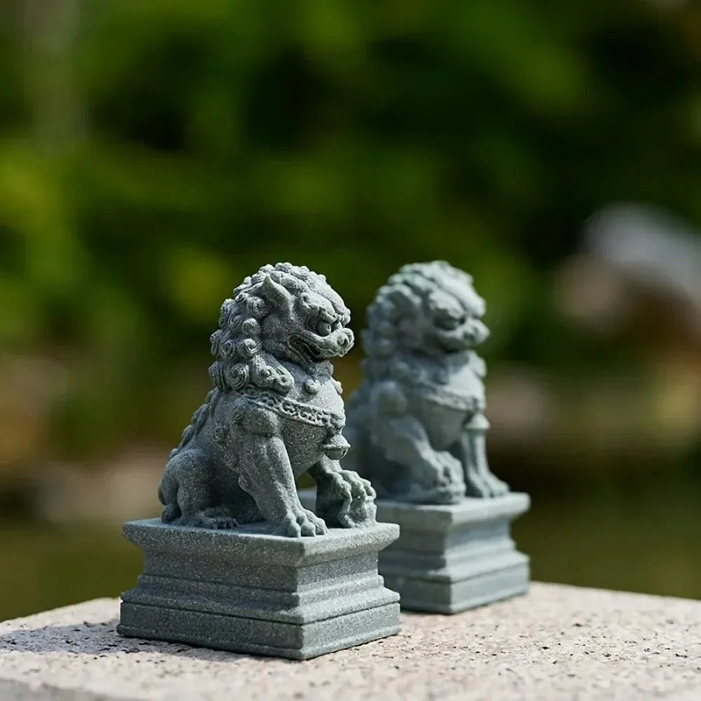 A pair of lucky and wealthy stone carvings of lions, Chinese feng shui qilin ornaments, home bar ornaments, desktop mascots Peaceful Pleasures Health and Wellness