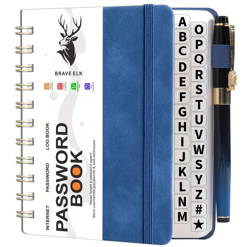 B6 Spiral Bound Password Book Alphabetical Tabs Hardcover Internet