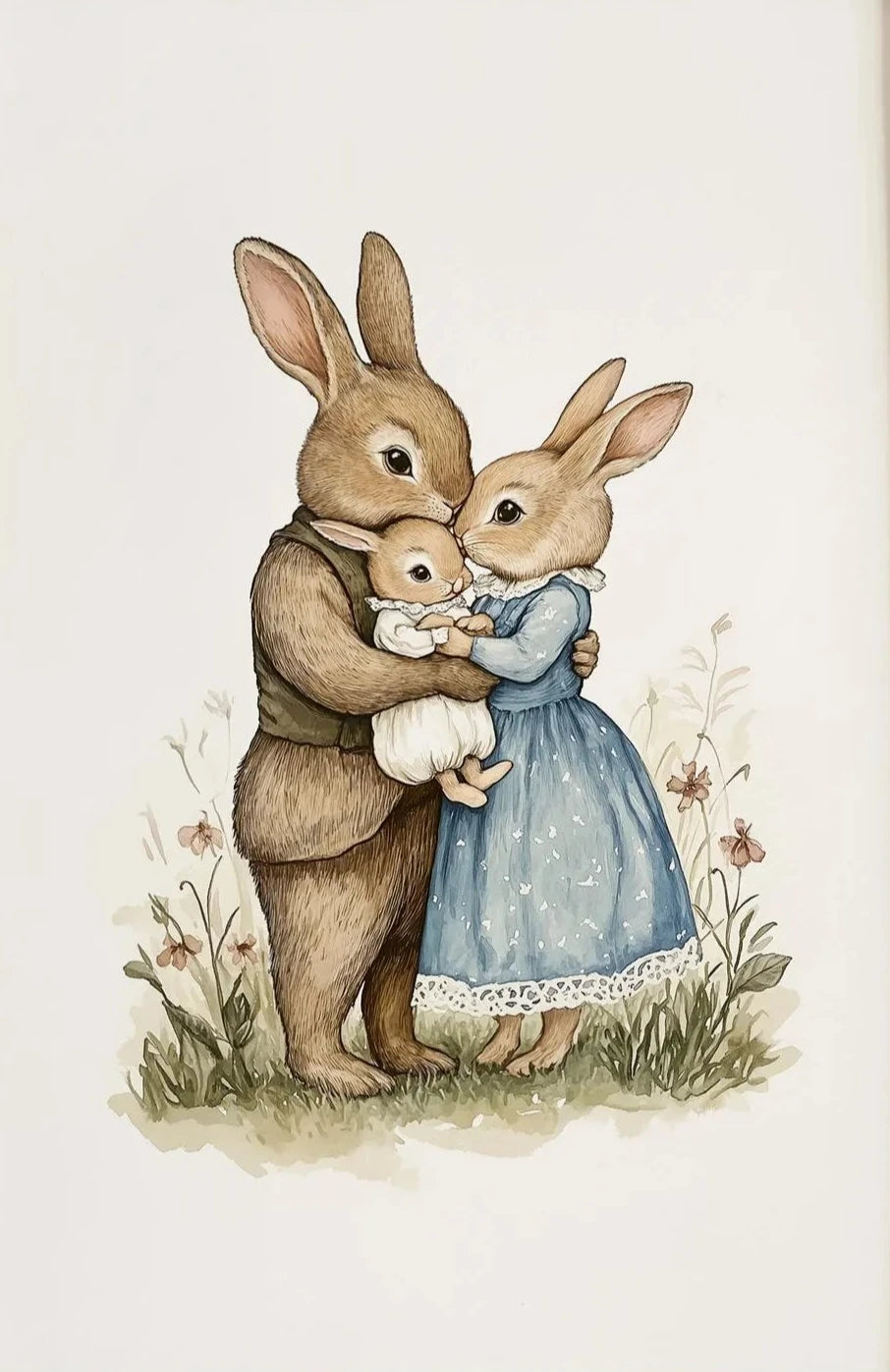Cartoon Mom & Bunny Nursery Canvas Wall Art | Unframed Print