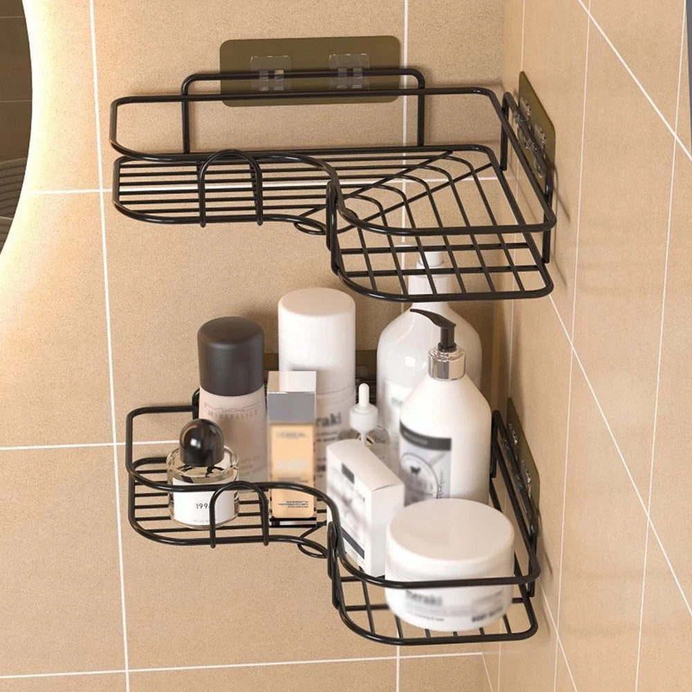 1PC Wall Mounted Non-Perforated Metal Triangle Storage Rack for Bathroom Toilet Shower Area Washbasin Organization Peaceful Pleasures Health and Wellness