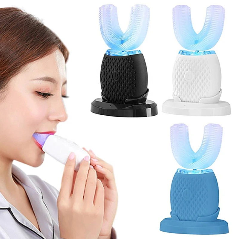 Couple U-Shape Soft Bristle Electric Toothbrush Lazy Automatic with Ultrasonic Induction Charging Waterproof Silicone Design Peaceful Pleasures Health and Wellness