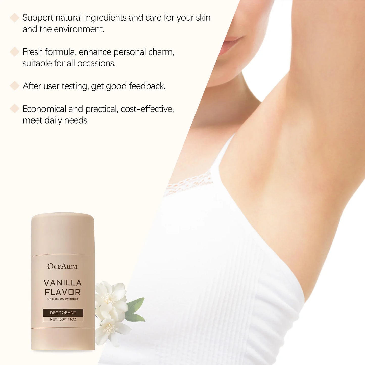 Vanilla Deodorant Stick 40g | Alcohol-Free Long-Lasting Perfume Balm