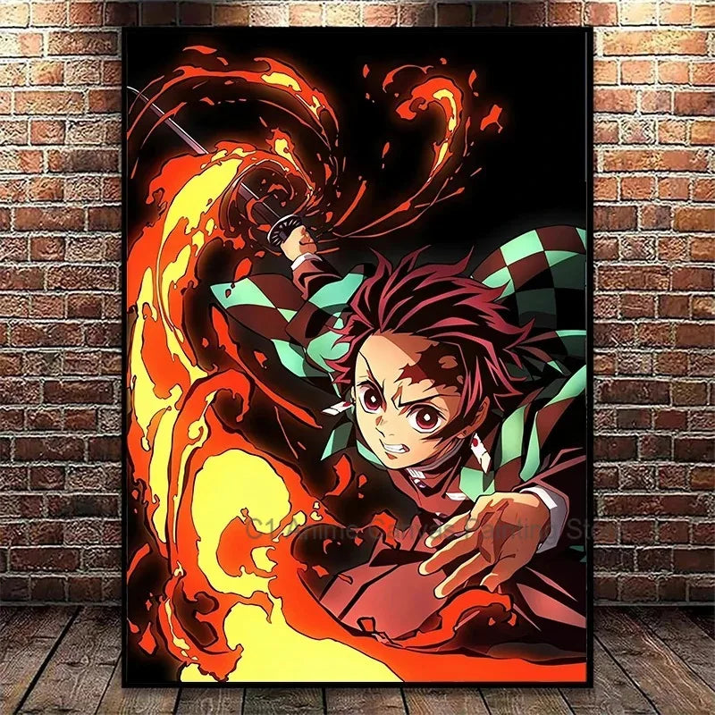 Japanese Anime Demon Slayer Wall Art Poster Nezuko and Tanjiro Home Decor Prints Living Room Bedroom Canvas Painting Mural Gifts Peaceful Pleasures Health and Wellness C1-99-7 35x45cm
