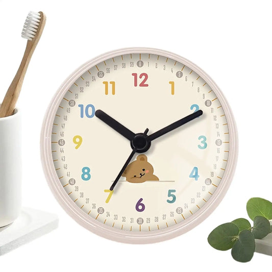 Waterproof Shower Clock Suction Cup Round Bathroom Clock Silent Bear Pattern Wall Decor For Kitchen Toilet Swimming Pool Spa Peaceful Pleasures Health and Wellness
