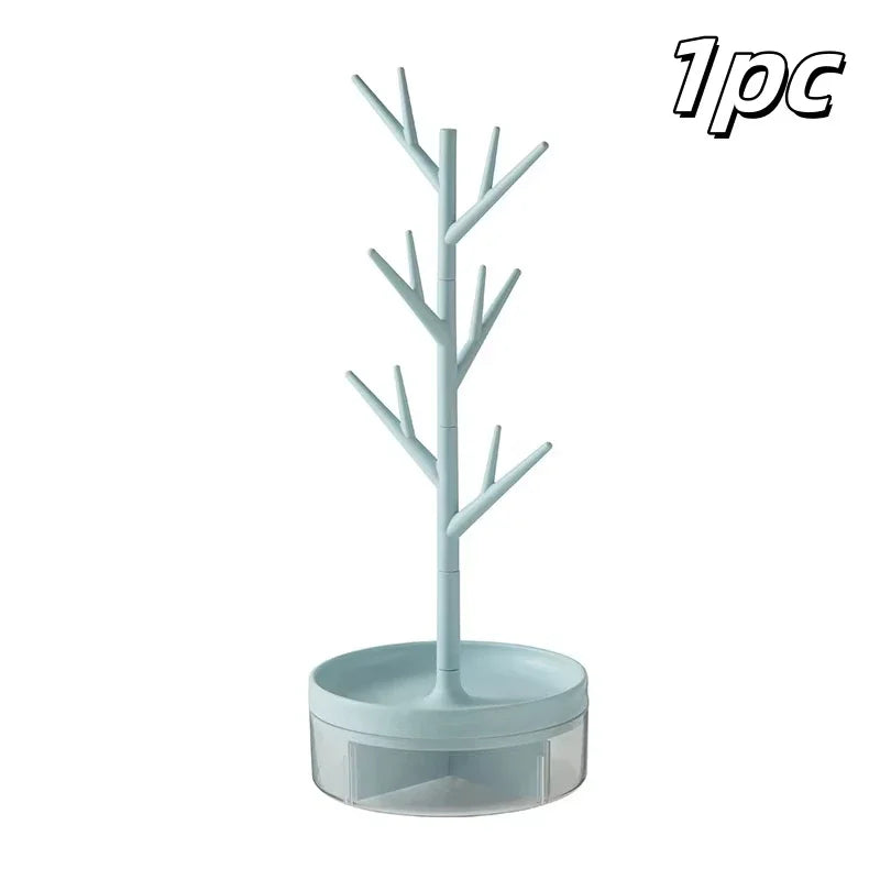 1pc Rotating jewelry storage rack, earring necklace storage, dressing table storage, display rack, multi-purpose storage rack Peaceful Pleasures Health and Wellness blue
