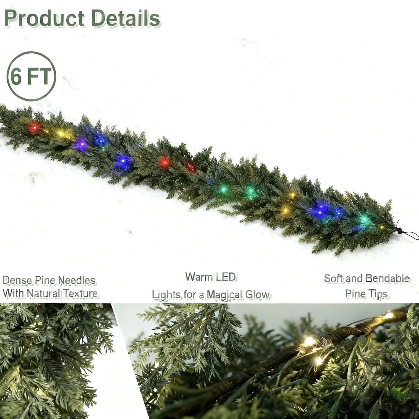 Pre-Lit Cedar Christmas Garland 8.8Ft | Remote Control Lights Christmas Garland Peaceful Pleasures Health and Wellness