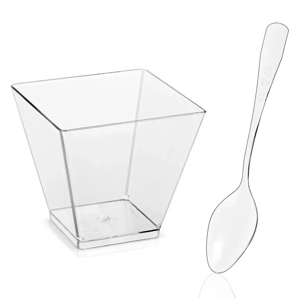 20/50/100Pcs 2oz mini disposable 60ml square Dessert Sample Cups Reusable Small Tasting Party Serving Bowl Cake Ice Cream Cups Peaceful Pleasures Health and Wellness 100pcs