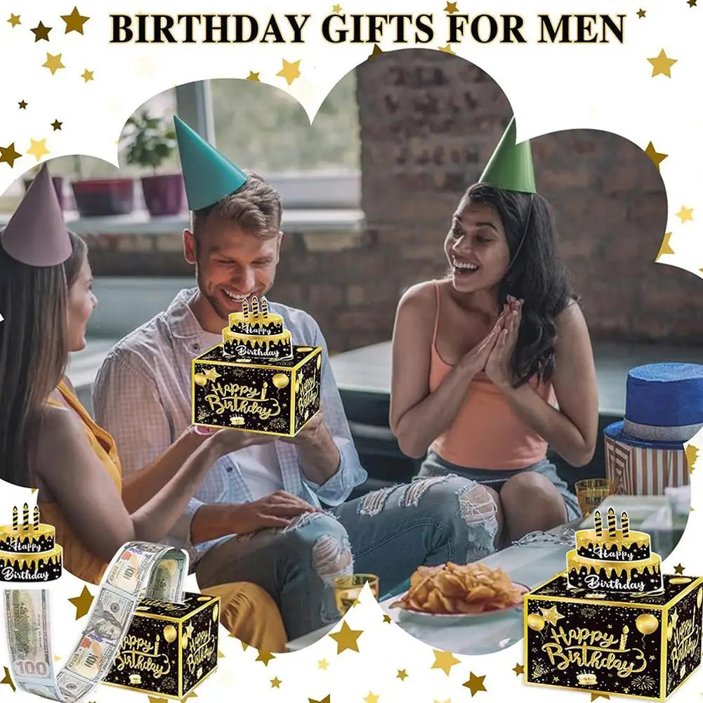 Surprise Birthday Party Decoration with Creative Funny Pumping Cash Money Box with Cake Card For Friends Peaceful Pleasures Health and Wellness