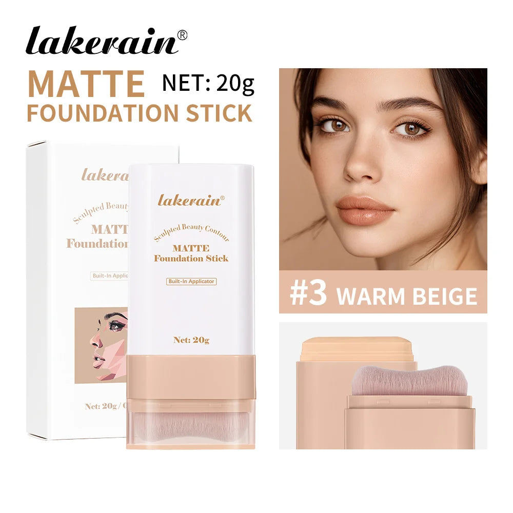 Lakerain Matte Foundation Stick Powerful Coverage Brighten Skin Tone Not Easy Melt Lightweight Smooth Texture Foundation Stick Peaceful Pleasures Health and Wellness Warm Beige