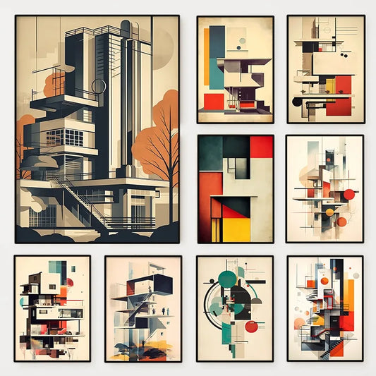 Vintage Bauhaus Abstract Geometric Canvas Wall Art Print Canvas Wall Art Peaceful Pleasures Health and Wellness