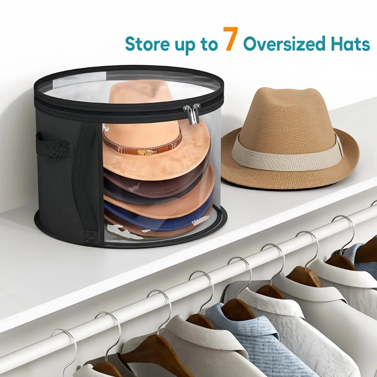 Hat Storage Bucket, Clothing Hat Travel Organizer, Foldable Round Brim Hat Storage Bag with Handle and Clear Window Peaceful Pleasures Health and Wellness