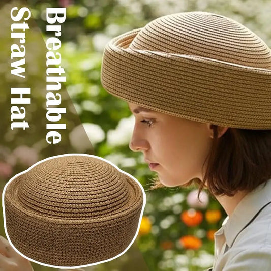 Women's French Retro Straw Sun Hat – Breathable Beach Beret Straw Sun Hat Peaceful Pleasures Health and Wellness