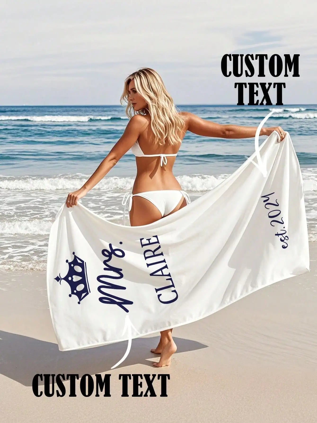 1pc Custom Text Beach Towel Personalized Print Soft Quick Dry Towel 70x140cm 80x130cm Summer Travel Swim Gym Gift For Women Men Peaceful Pleasures Health and Wellness White 80x130cm