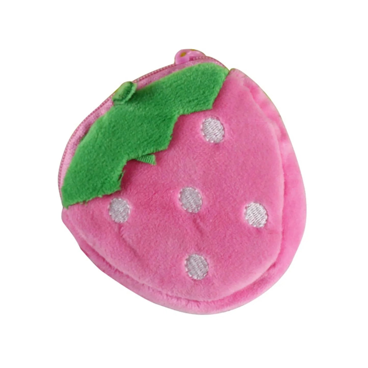Strawberry Plush Coin Purse – Cute Fruit Zipper Wallet for Girls