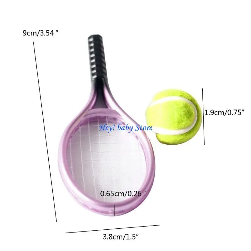 Miniature Tennis Ball & Racket Set – 1/12 Dollhouse Decor