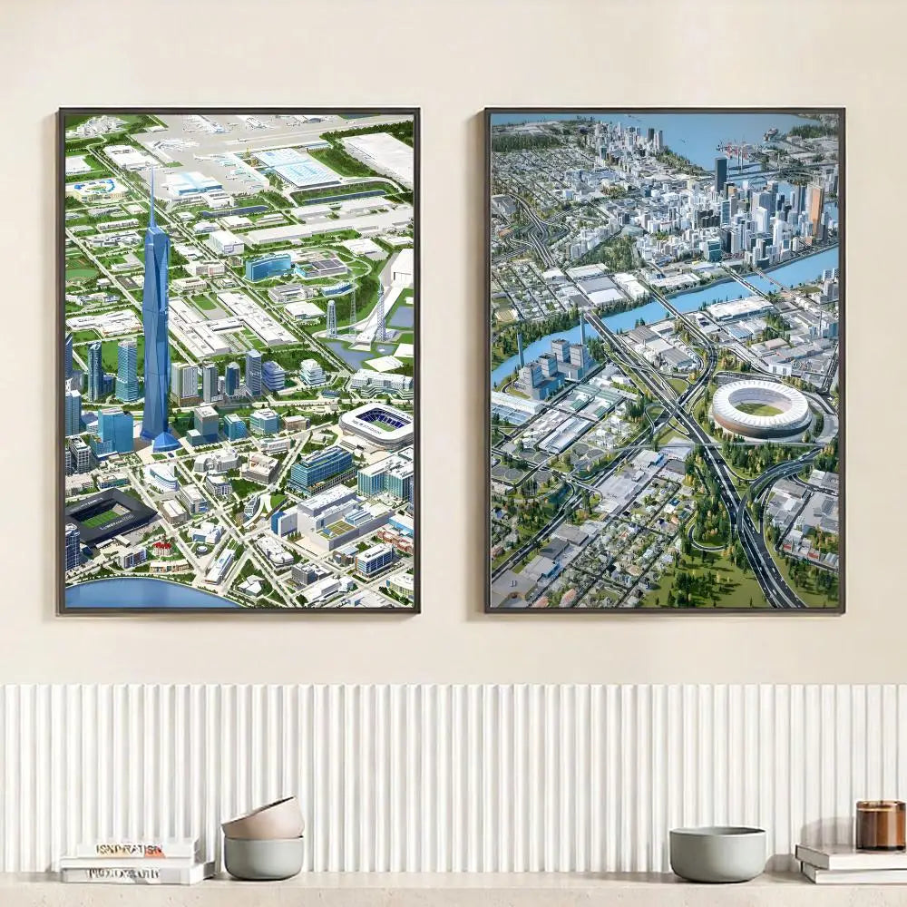 Game C-Cities: Skylines Poster HD Self Adhesive Waterproof Wall Art Ideal for Home Office Dorm Bedroom Great Gift Peaceful Pleasures Health and Wellness