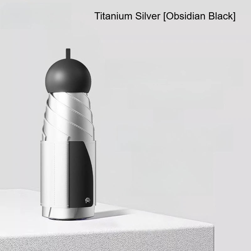 Titanium Silver Coated Capsule Umbrella Dual Use Sunscreen Rainproof Portable UV Protection Sun Shade Pocket Umbrella Peaceful Pleasures Health and Wellness metal-fiber composite 6K Black