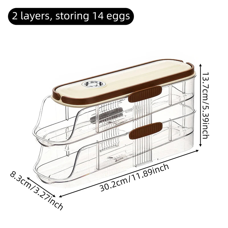 Auto-Rolling Refrigerator Egg Storage Rack | Single & Double Row, 1–3 Layers