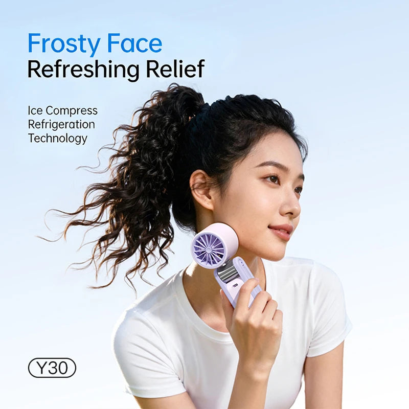 Mini Foldable Ice Cooling Turbo Fan 199 Speeds Triple Fold Design Long Battery Life Strong Wind Power Ice Cure For Outdoor Home Peaceful Pleasures Health and Wellness