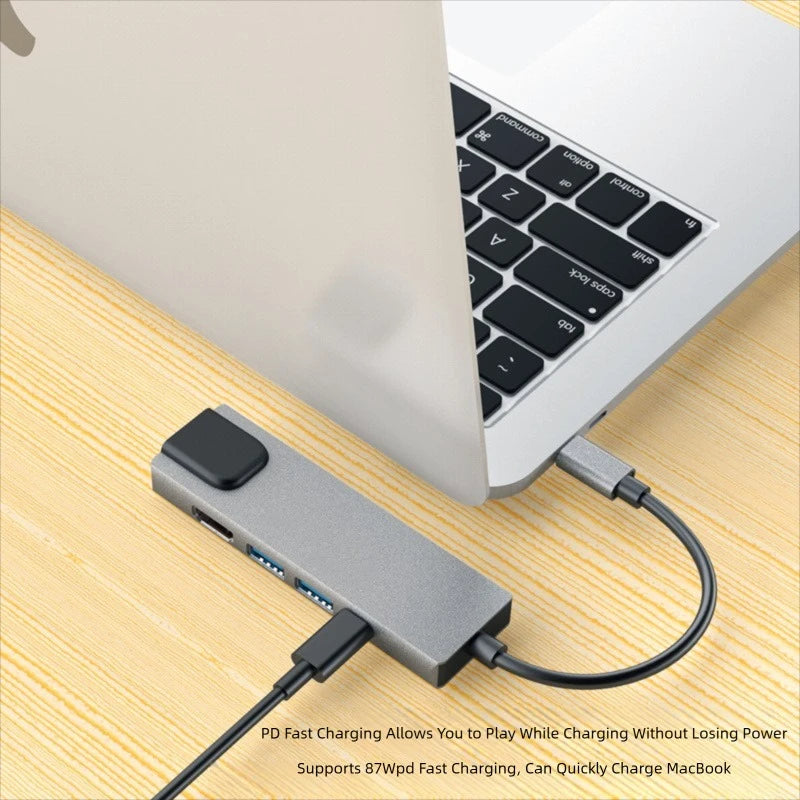 Type-C To 5Ports Docking Station HDMI 4K/RJ45 100M Splitter USB 3.0 5Gbps High Speed USB C 5 in 1 HUB Adapter For Laptop Macbook Peaceful Pleasures Health and Wellness