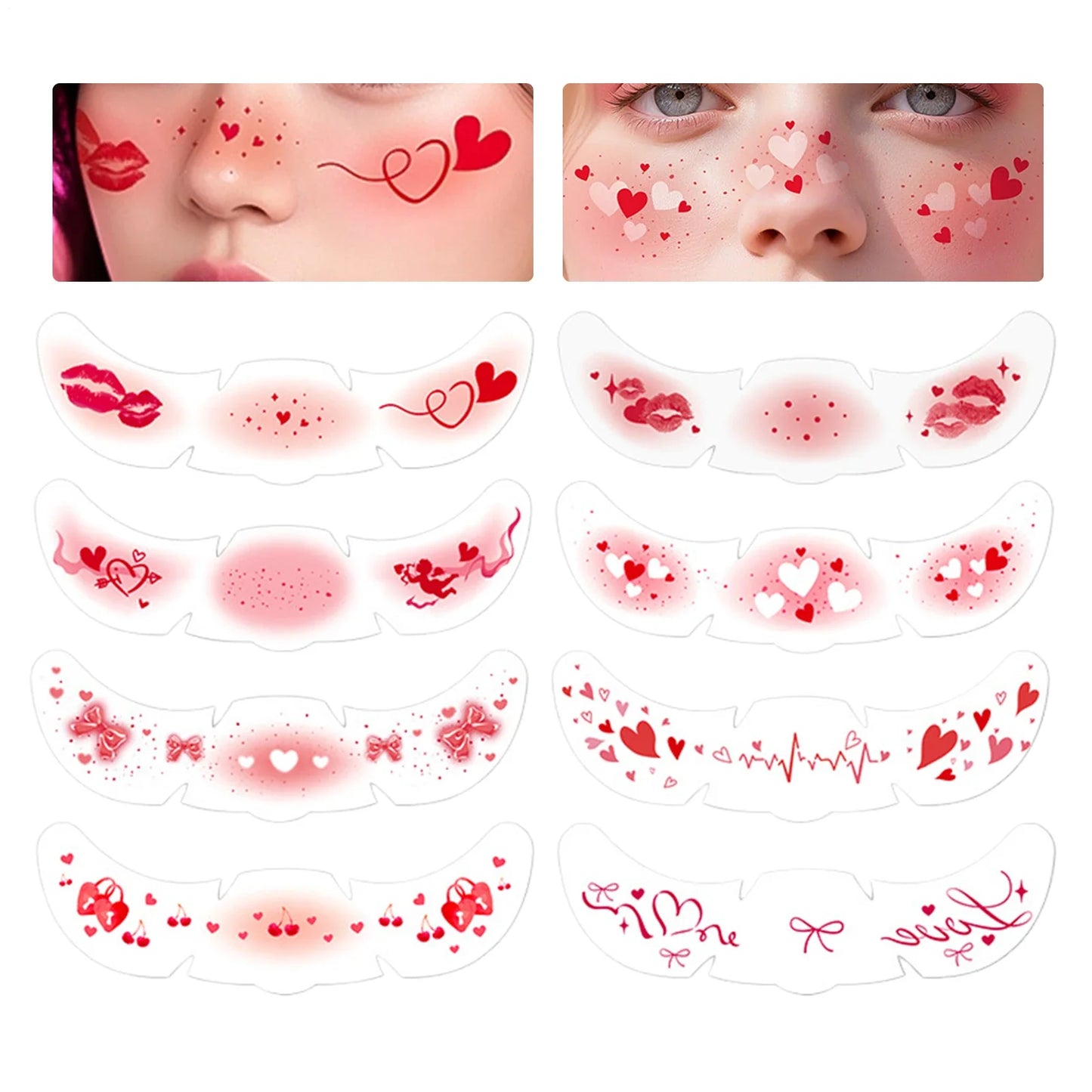 Heart Glitter Freckle Temporary Tattoo Stickers – 8pc Face Makeup