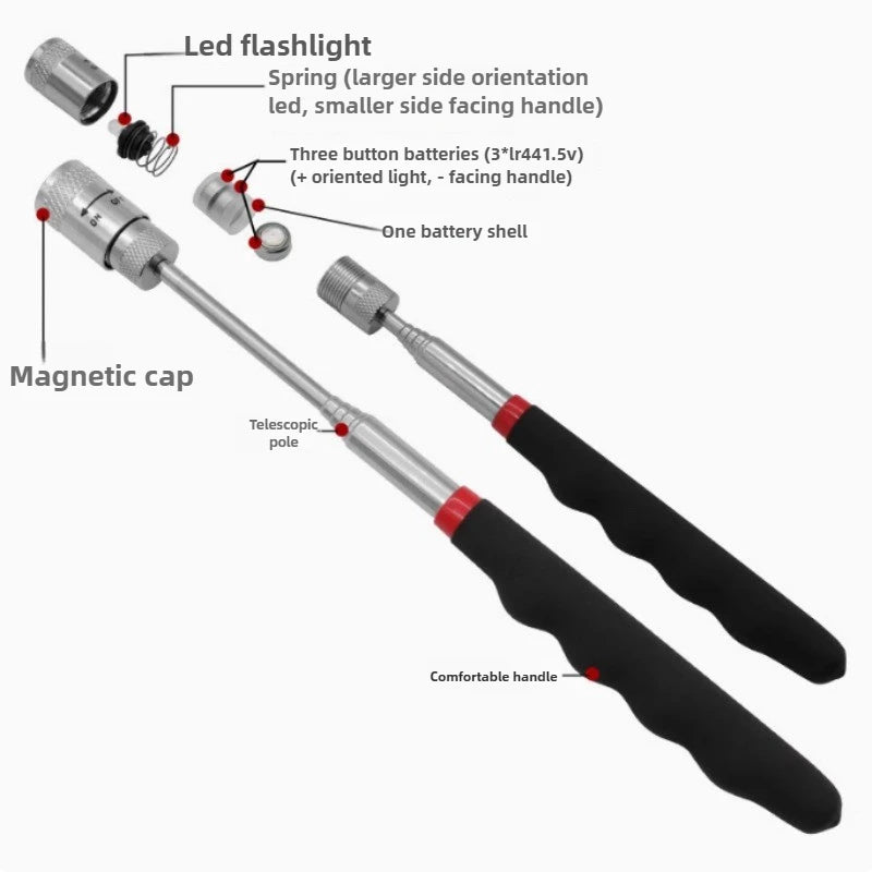 Extendable Magnetic Pickup Tool with LED Light | Flexible Grabber