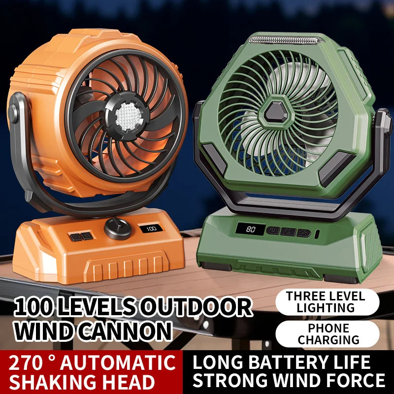 HOMEFISH 2026 6" Camping Fan 100-Speed Oscillating LED Light Digital Display Rechargeable Outdoor Fan Peaceful Pleasures Health and Wellness
