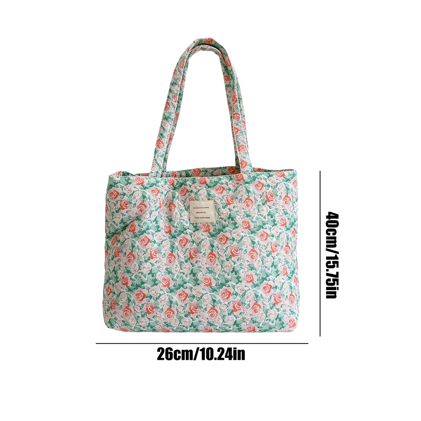 Women Quilted Cotton Laptop Work Tote Bag Lightweight Flower Print Shoulder Bags French Styles Armpit Bags for Daily Travel Work Peaceful Pleasures Health and Wellness