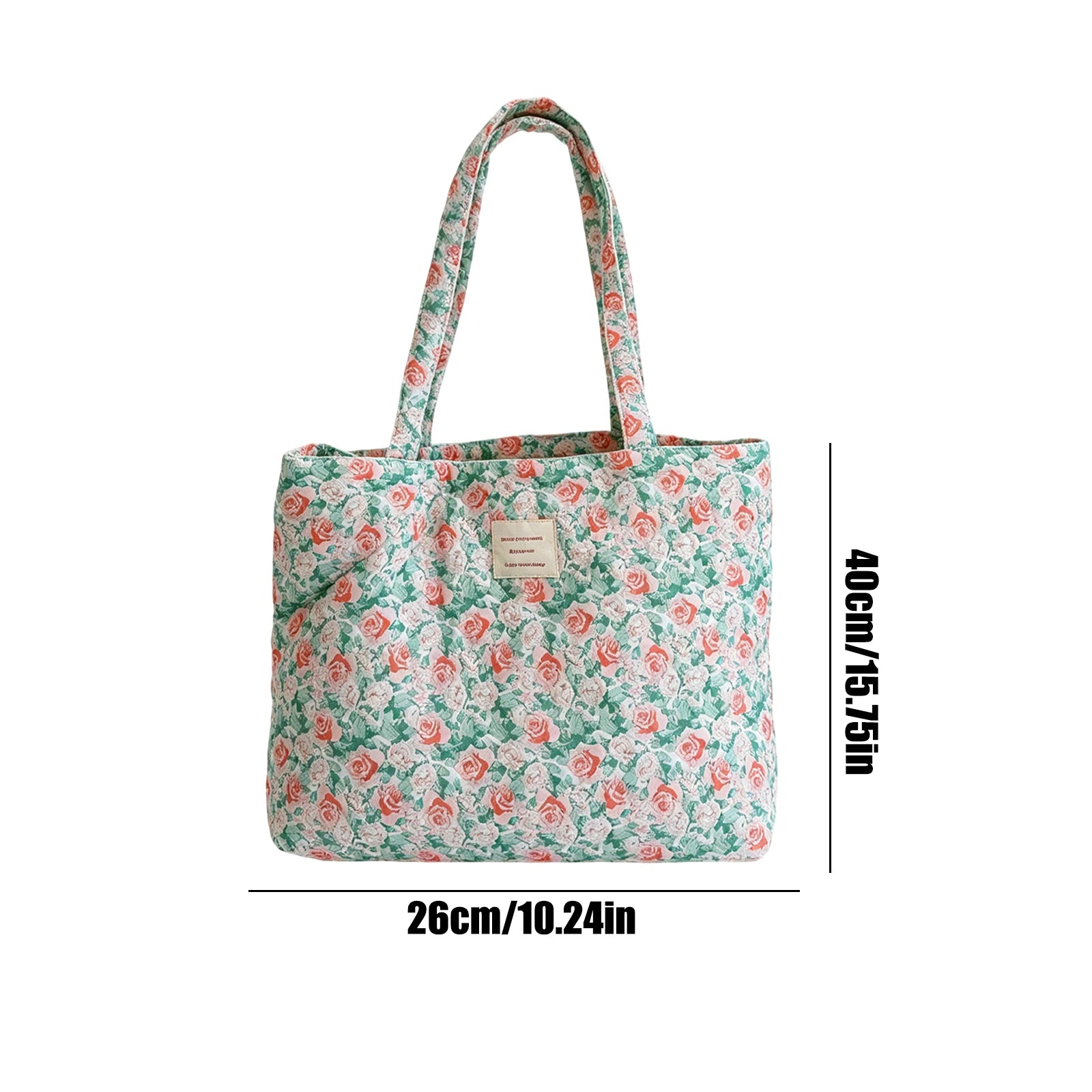 Women Quilted Cotton Laptop Work Tote Bag Lightweight Flower Print Shoulder Bags French Styles Armpit Bags for Daily Travel Work Peaceful Pleasures Health and Wellness