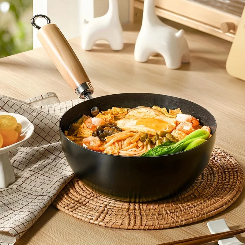 26cm Traditional Cast Iron Flat-Bottom Wok & Fry Pan – Gas & Induction Compatible, No Lid