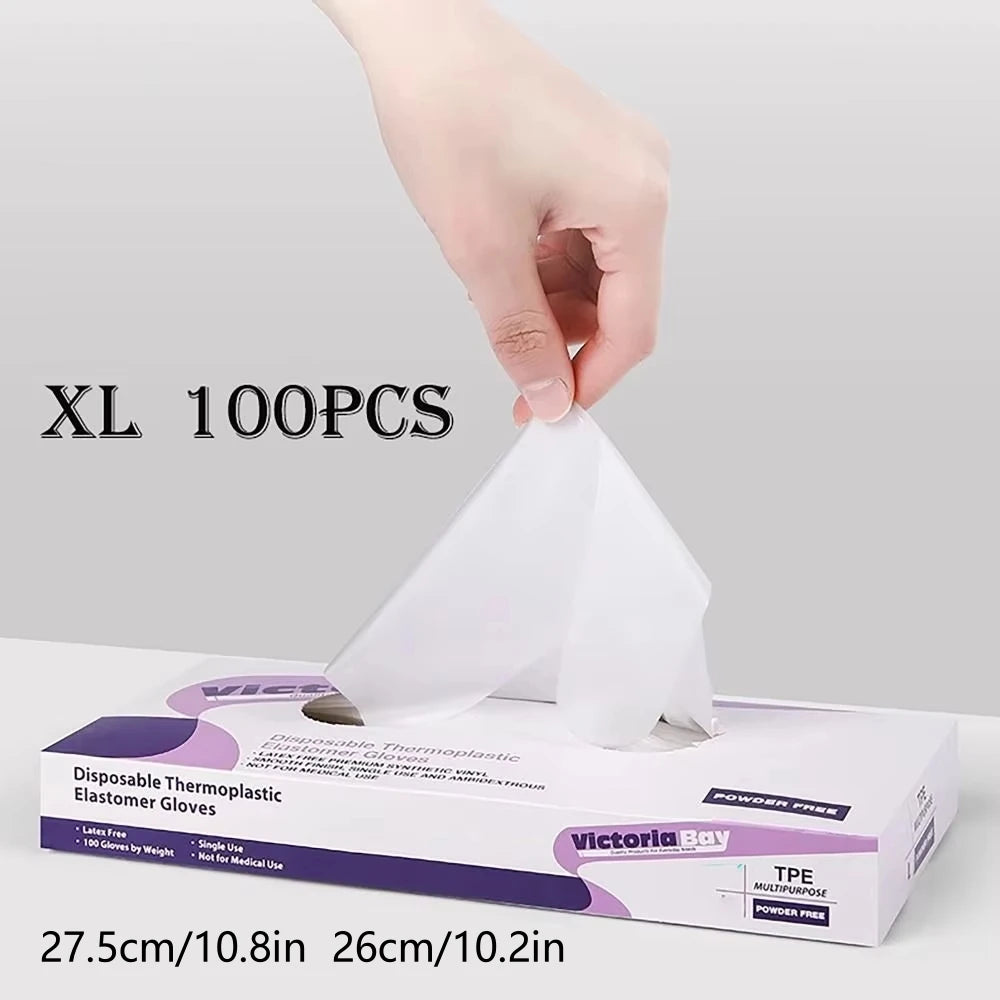 100-Pack Disposable TPE Gloves | Food Grade S/M/L/XL