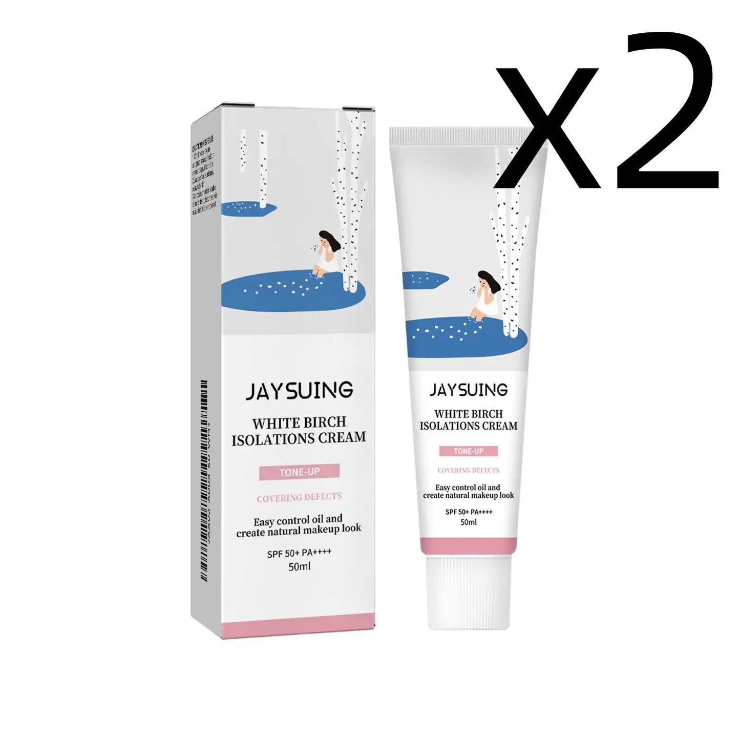 Sunscreen Spf 50+ Pa+++ Uv Protection Isolation Sunblock Refreshing Brightening Hydrating Waterproof Makeup Whit-ening Sun Cream Peaceful Pleasures Health and Wellness 2x50ml 50 ML