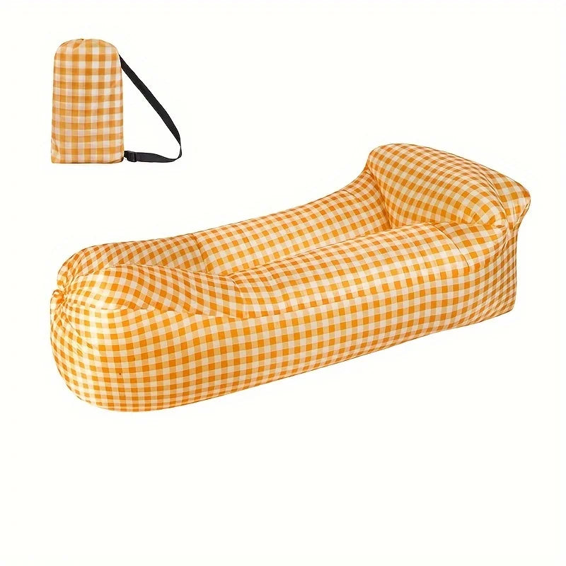Outdoor Lazy Inflatable Sofa For Nap, Portable Air Mattress For Picnic, Camping Inflatable Mattress, Air Bed For Music Festival Peaceful Pleasures Health and Wellness Yellow PlaicPillow