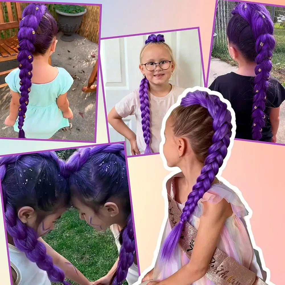 26" Purple Braided Clip-In Ponytail Extension for Kids