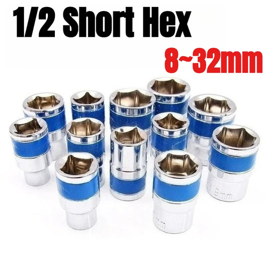 1/2Inch Blue Drive Short Hex Sockets for Nut Removal 8-32mm Socket Spanner, CR-V Steel Socket Set For 1/2 Socket Set Peaceful Pleasures Health and Wellness
