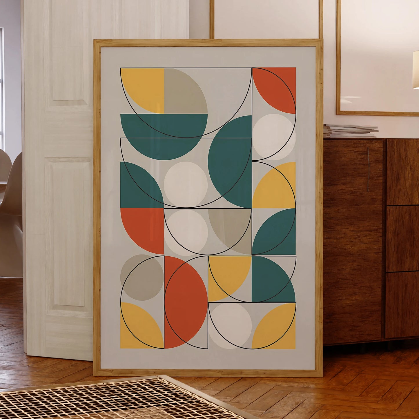 Modern Bauhaus Green Round Canvas Wall Art | Framed Print