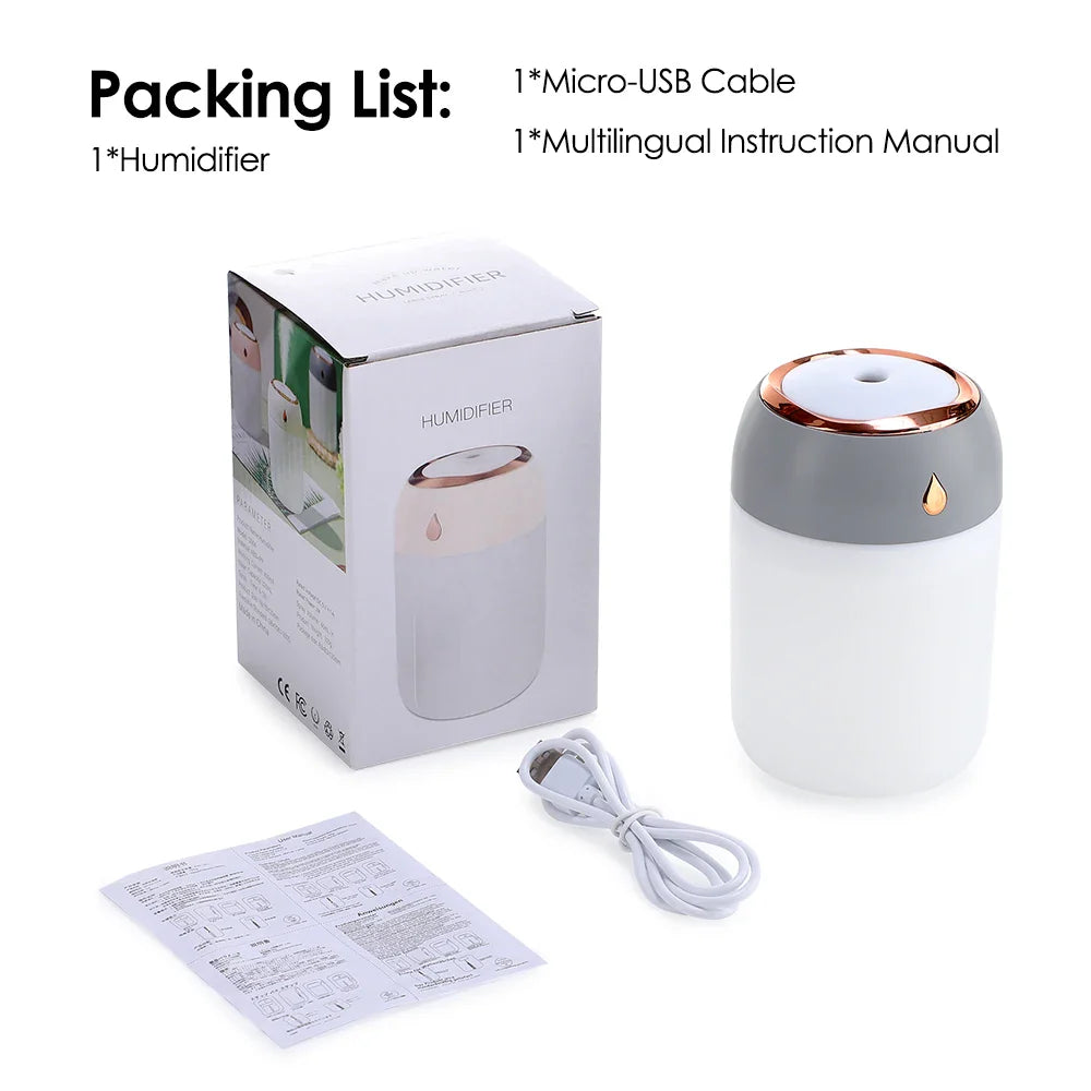 600ml USB Mini Humidifier – Nano Mist, Aromatherapy & Color Light