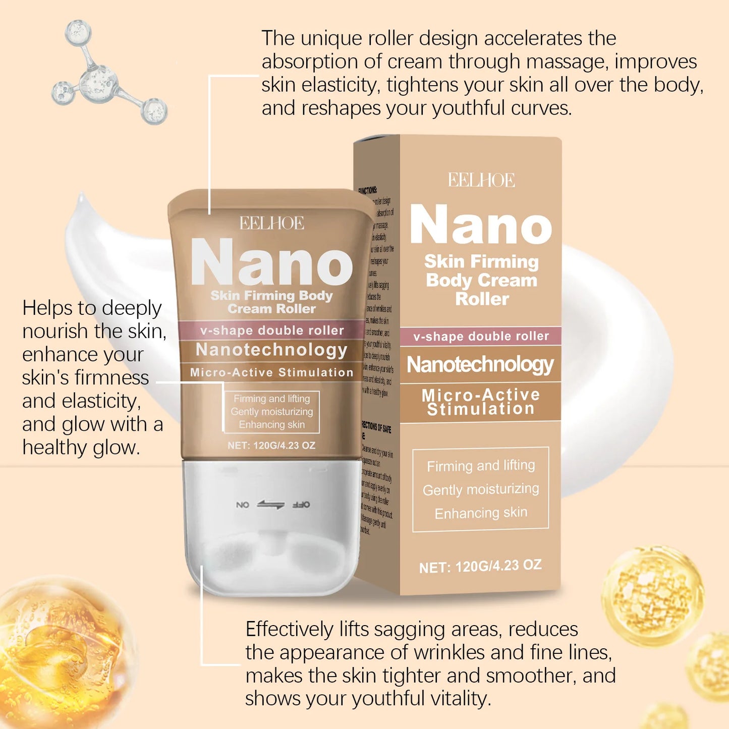 EELHOE Bee Venom Firming Body Cream Roller + Vitamin E 120g