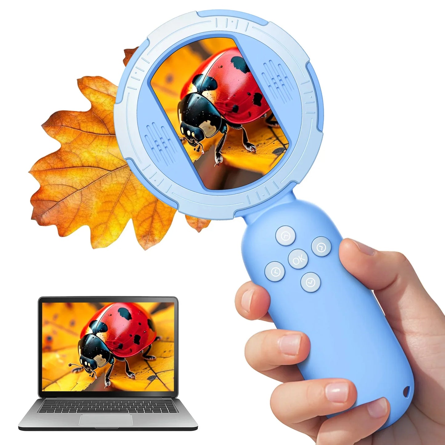 Kids Digital Microscope 1000X – 2" IPS, 8 LEDs, STEM Gift