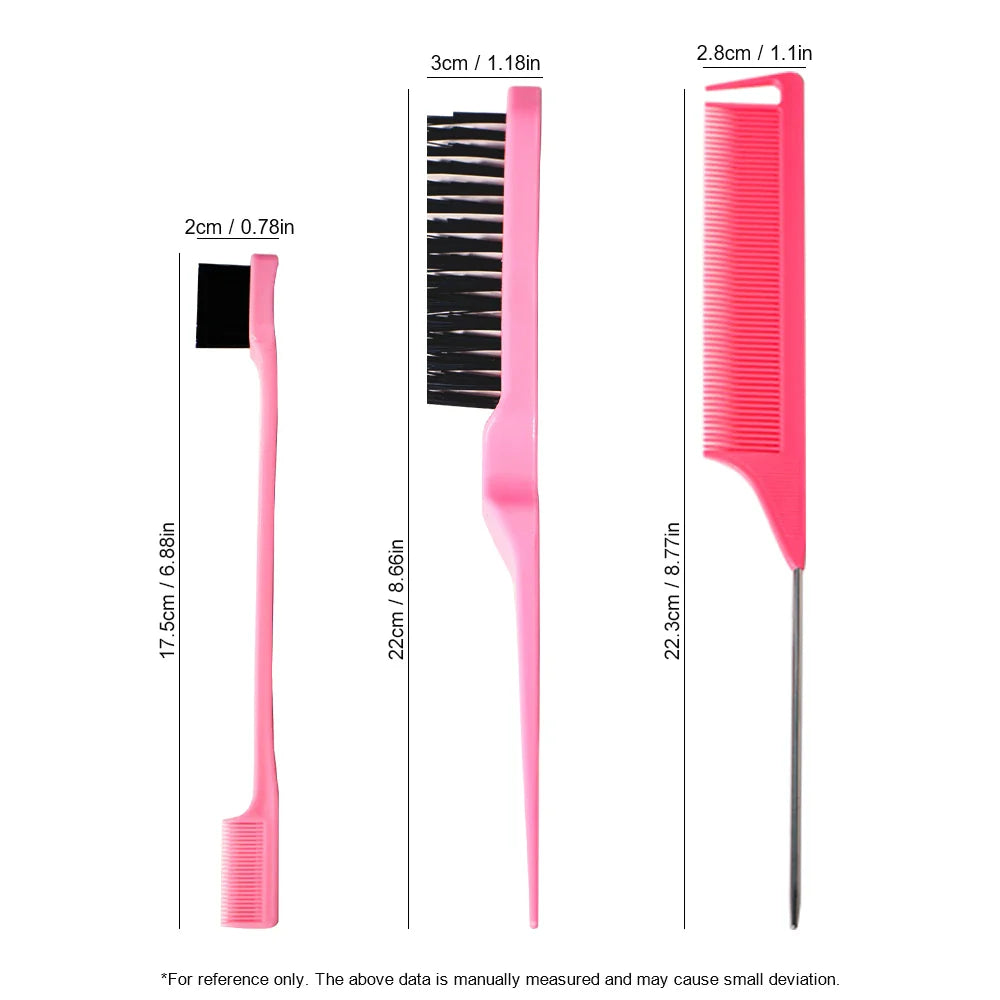 3-Piece Pink Hair Styling Kit – Comb, Teasing Brush & Cleaner