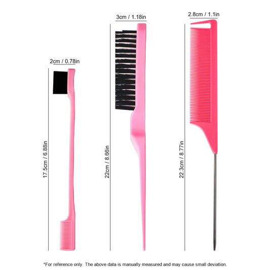 3-Piece Pink Hair Styling Kit – Comb, Teasing Brush & Cleaner Hair Styling Kit Oasis Select