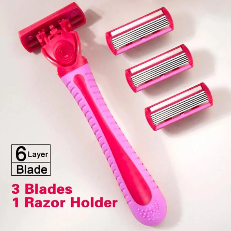 Women's Manual Safety Razor with 6-Layer Steel Replacement Blades