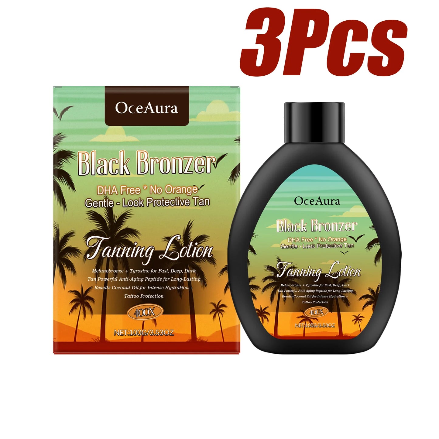 Coconut Tanning Lotion – Natural Bronzing Glow, 100g Peaceful Pleasures Health and Wellness 3 x 100g Boxed