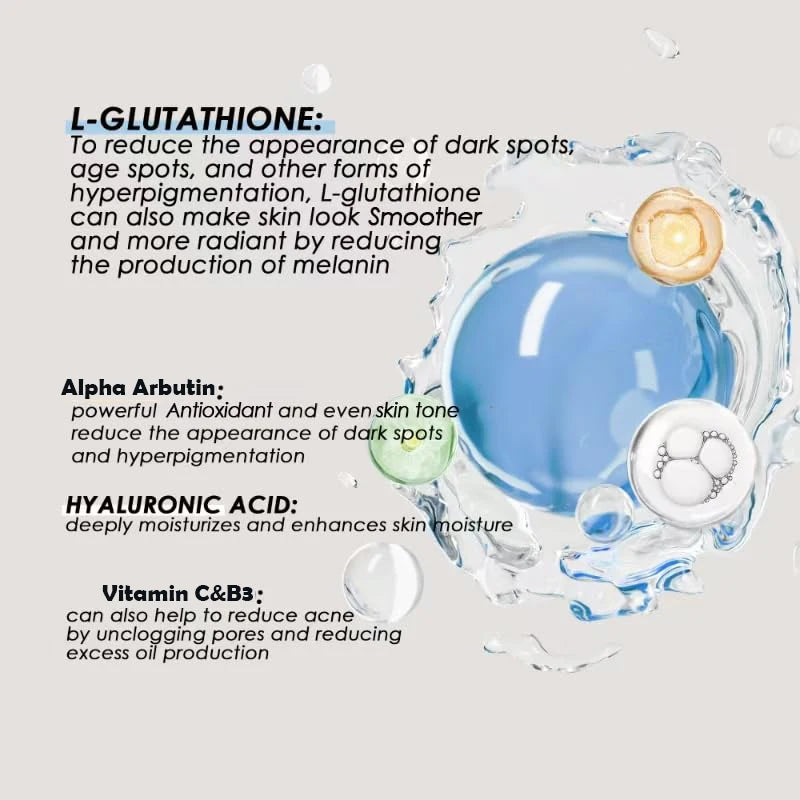 Glutathione Whitening Serum Fade Black Dark Spots Moisturizing Nourishing Reduce Wrinkles Brightening Facial Skin Care Essence Peaceful Pleasures Health and Wellness