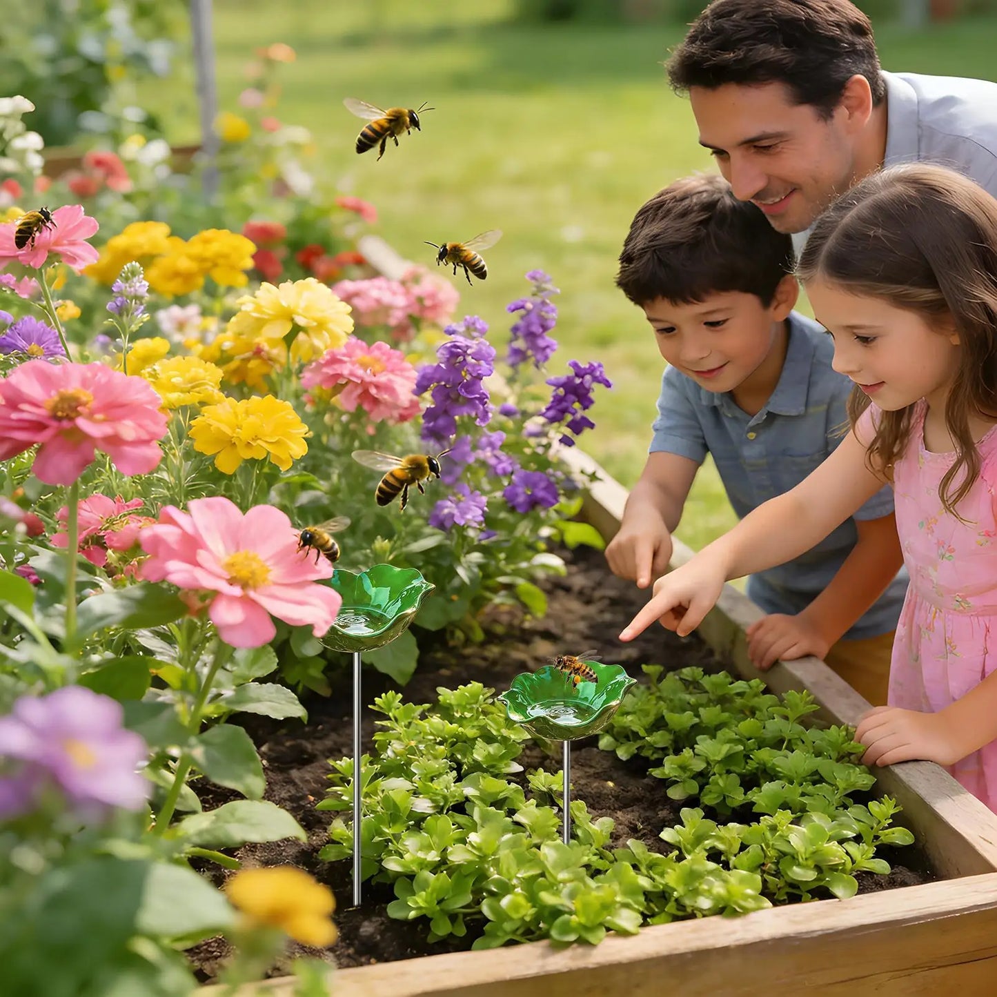 Standing Bee Feeder Flower Bird Bath | Outdoor Garden Decor