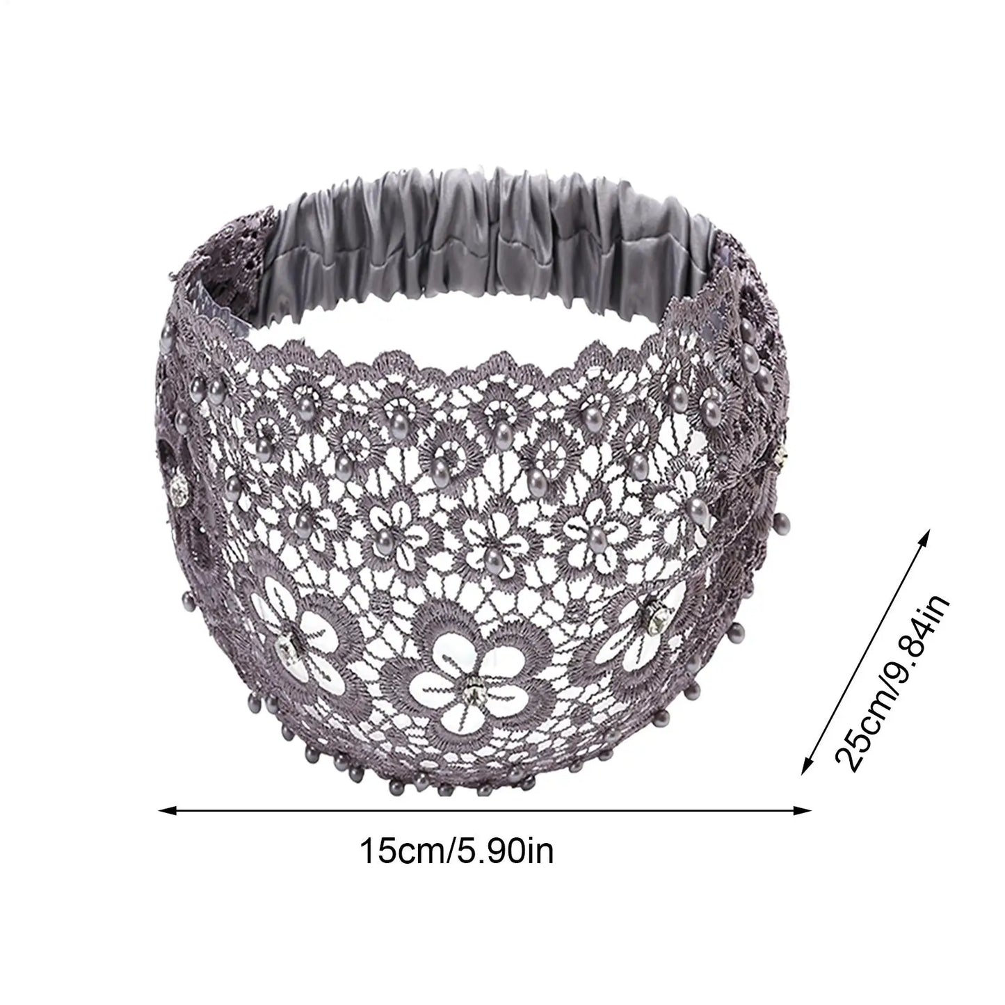 Floral Lace Wide Headband | Pearl Beaded Hair Accessory Women